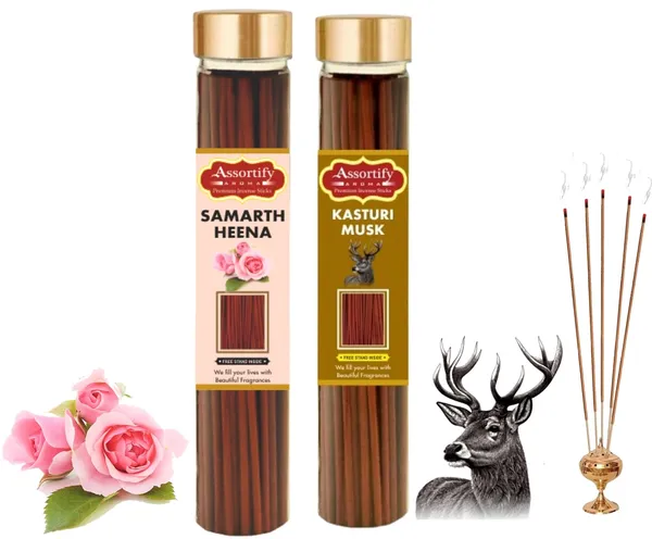 Samarth_Heena_+Kasturi_Musk_Incense_Stick_Jar_Pack_Of_Two_2X100Gm_Jar_Packagingless_Smoke