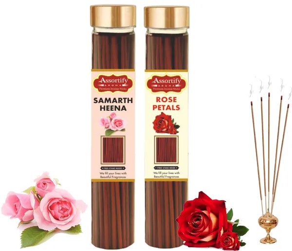 Samarth_Heena_+_Rose_Petals_Incense_Stick_Jar_Pack_Of_Two_2X100Gm_Jar_Packagingless_Smoke