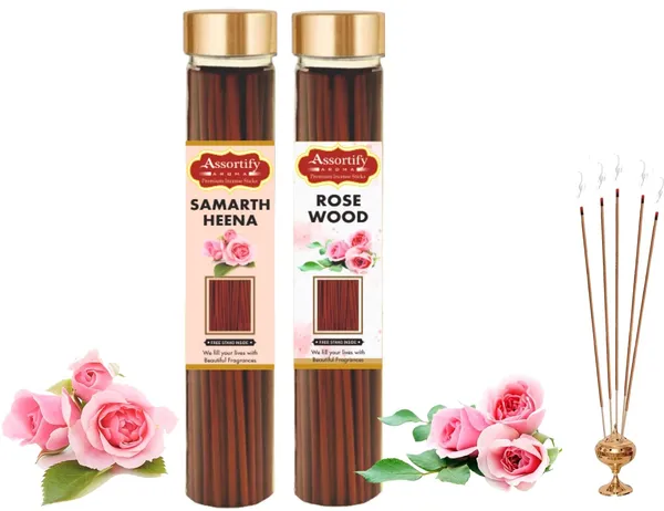 Samarth_Heena_+Rose_Wood_Incense_Stic_Pack_Of_Two_2X100Gm_Jar_Packagingless_Smoke