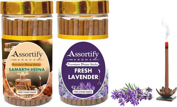 Samarth_Heena_+_Fresh_Lavender_Dhoop_Sticks_Boxbambolesspack_Of_Two_2X100Gm_Jar_Packagingless_Smoke