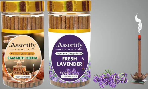 Samarth_Heena_+_Fresh_Lavender_Dhoop_Sticks_Boxbambolesspack_Of_Two_2X100Gm_Jar_Packagingless_Smoke