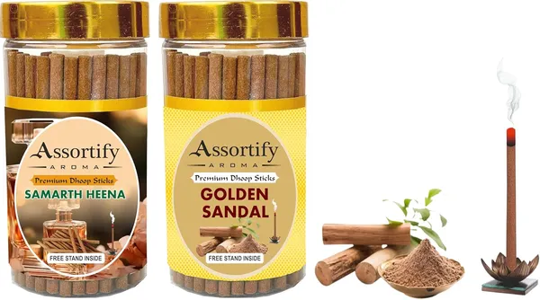 Samarth_Heena_+_Golden_Sandal_Dhoop_Sticks_Boxbambolesspack_Of_Two_2X100Gm_Jar_Packagingless_Smoke
