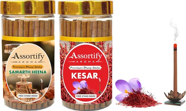 Samarth_Heena_+_Kesar_Dhoop_Sticks_Boxbambolesspack_Of_Two_2X100Gm_Jar_Packagingless_Smoke