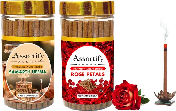 Samarth_Heena_+_Rose_Petals_Dhoop_Sticks_Boxbambolesspack_Of_Two_2X100Gm_Jar_Packagingless_Smoke