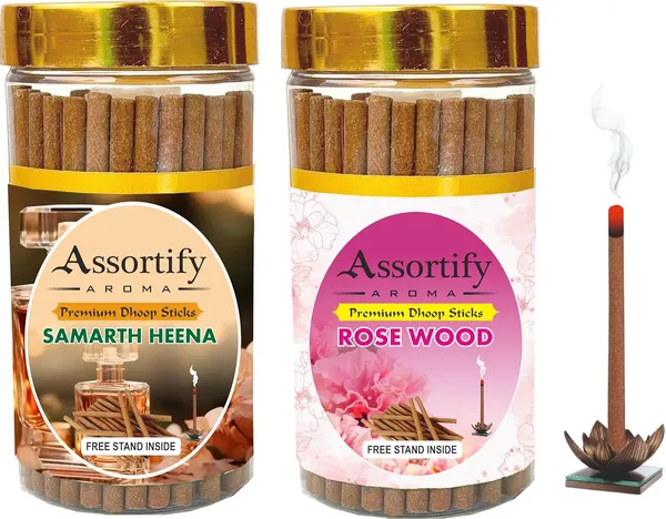Samarth_Heena_+Rose_Wood_Dhoop_Sticks_Boxbambolesspack_Of_Two_2X100Gm_Jar_Packagingless_Smoke