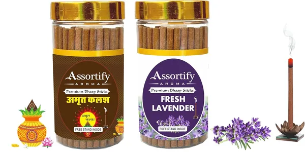 Combo_Of_Amrat_Kalash_+_Fresh_Lavender_Hawan_Dhoop_Sticks_Boxbambolesspack_Of_Two_2X100Gm_Jar_Packagingless_Smoke
