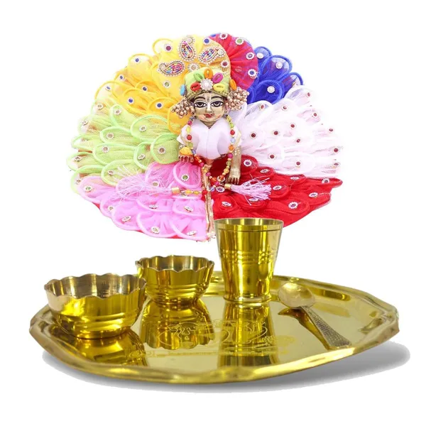 Pure_Brass_Pooja/Bhog_Thali_Set,_5_Pieces,_Designer_Bhog_Set_With_Bowls,_Glass_And_Spoon_8Inch