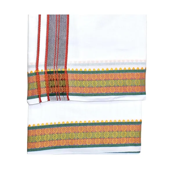 Premium_Cotton_Dhoti,_4.5_Metre,_White_With_Traditional_Border_Ideal_For_Puja_&_Weddings