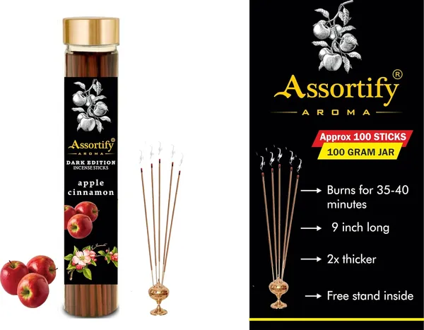 Apple_Cinaamon_Incense_Sticks_Boxnatural_Ingredients100Gm_Jar_Packaging_Less_Smoke