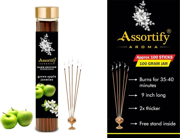 Green_Apple_Jasmin_Incense_Sticks_Boxnatural_Ingredients100Gm_Jar_Packaging_Less_Smoke