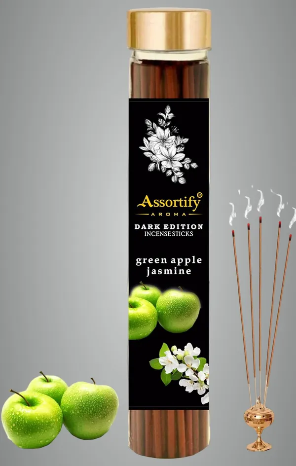 Green_Apple_Jasmin_Incense_Sticks_Boxnatural_Ingredients100Gm_Jar_Packaging_Less_Smoke