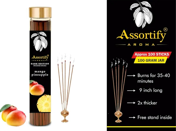 Assortify_Mango_Pineapple_Incense_Sticks_Box|Natural_Ingredients||400Gm_Jar_Packaging_|_Less_Smoke|