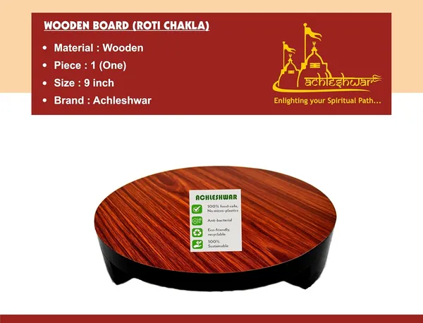 Wooden_Roti_Roller/Chakla/Chakla_For_Kitchen/Rolling_Board,_9_Inch(22_Cms,_Round)_With_Handicrafted_Wooden_Rolling_Pin_Roller_Thick,Wood,Roti_Belan