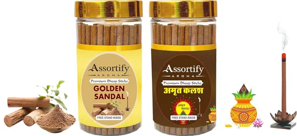 Combo_Of_Golden_Sandal_+_Amrat_Kalash_Dhoop_Sticks_Boxbambolesspack_Of_Two_2X100Gm_Jar_Packagingless_Smoke