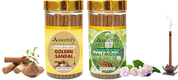 Combo_Of_Golden_Sandal_+_Kali_Mogra_Dhoop_Sticks_Boxbambolesspack_Of_Two_2X100Gm_Jar_Packagingless_Smoke