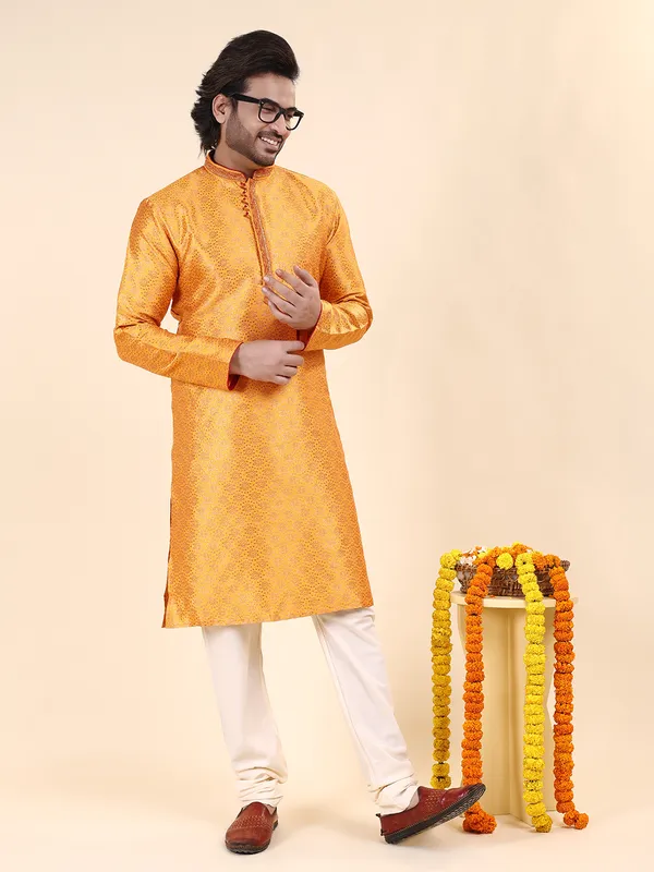 Mens_Art_Silk_Woven_Design_with_Lace_and_Printex_Kurta