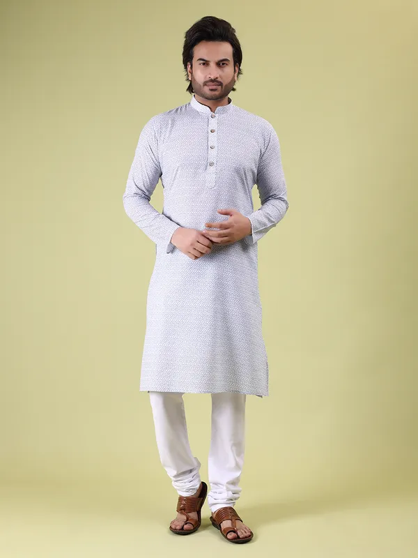 White_Cotton_with_Sky_Floral_Print_Kurta