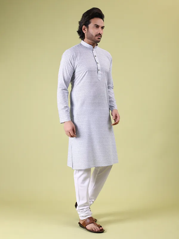White_Cotton_with_Sky_Floral_Print_Kurta
