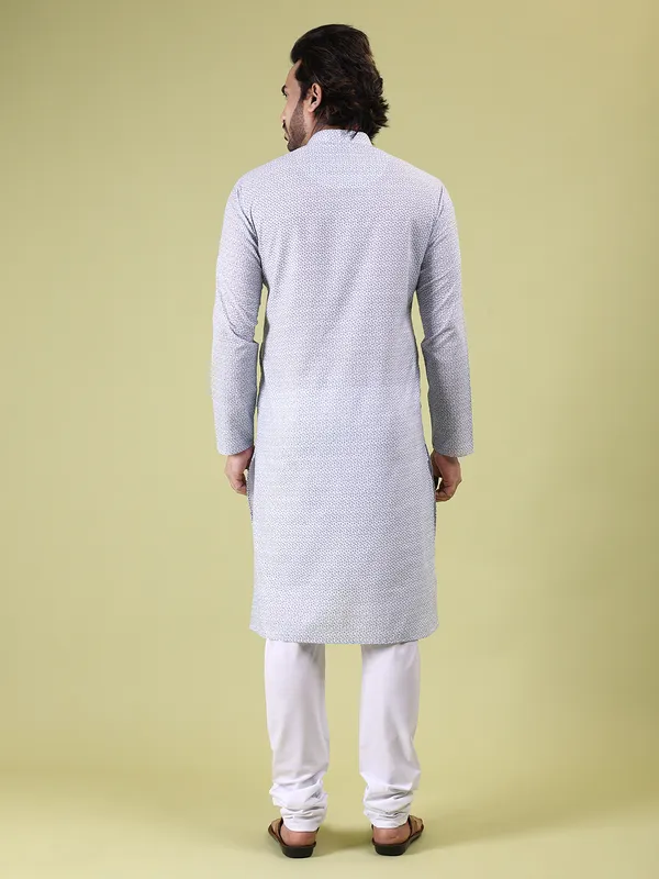 White_Cotton_with_Sky_Floral_Print_Kurta