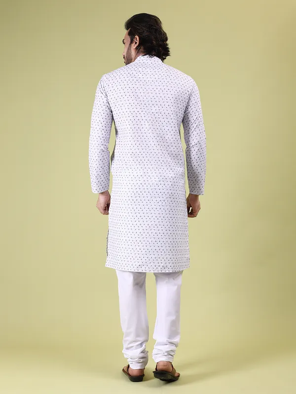 White_Colour_Cotton_Printed_Kurta_Pajama_Set