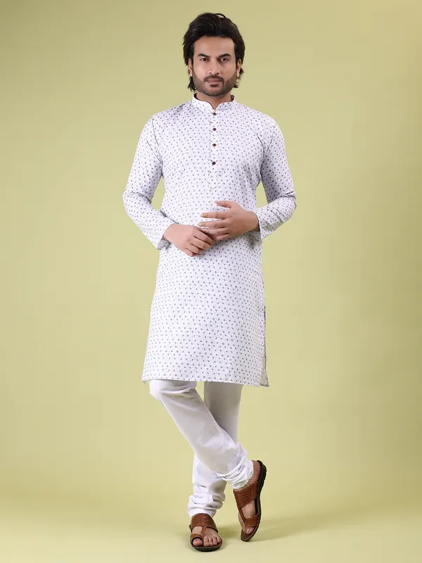 White_Colour_Cotton_Printed_Kurta_Pajama_Set