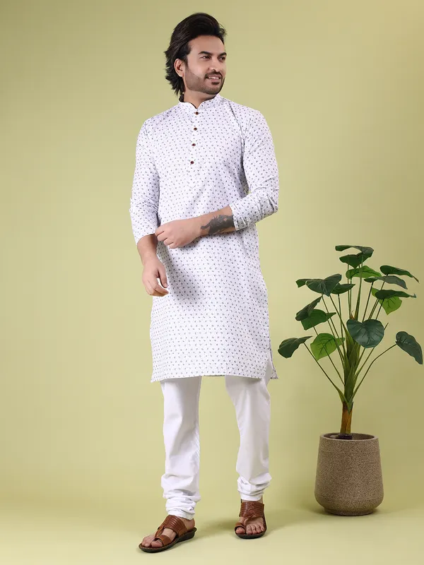 White_Colour_Cotton_Printed_Kurta_Pajama_Set