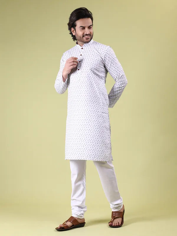 White_Colour_Cotton_Printed_Kurta_Pajama_Set