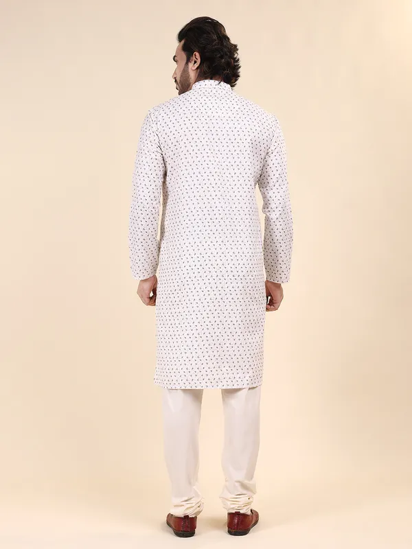 Cream_Colour_Cotton_Printed_Kurta_Pajama_Set