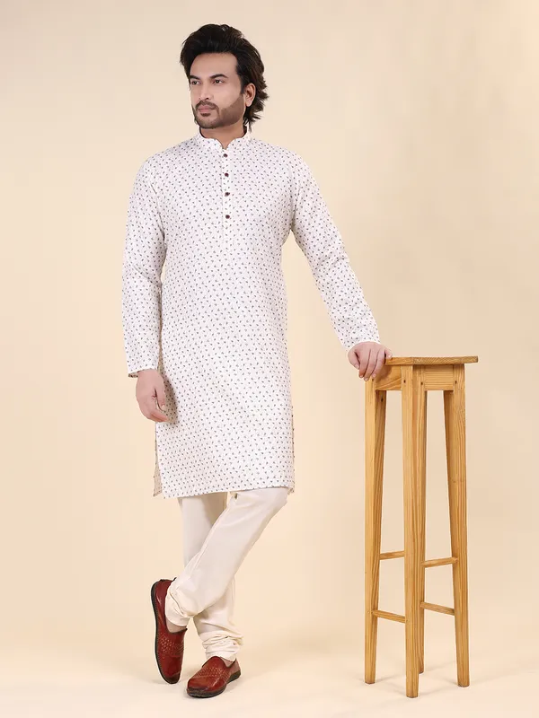 Cream_Colour_Cotton_Printed_Kurta_Pajama_Set