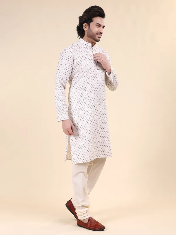 Cream_Colour_Cotton_Printed_Kurta_Pajama_Set