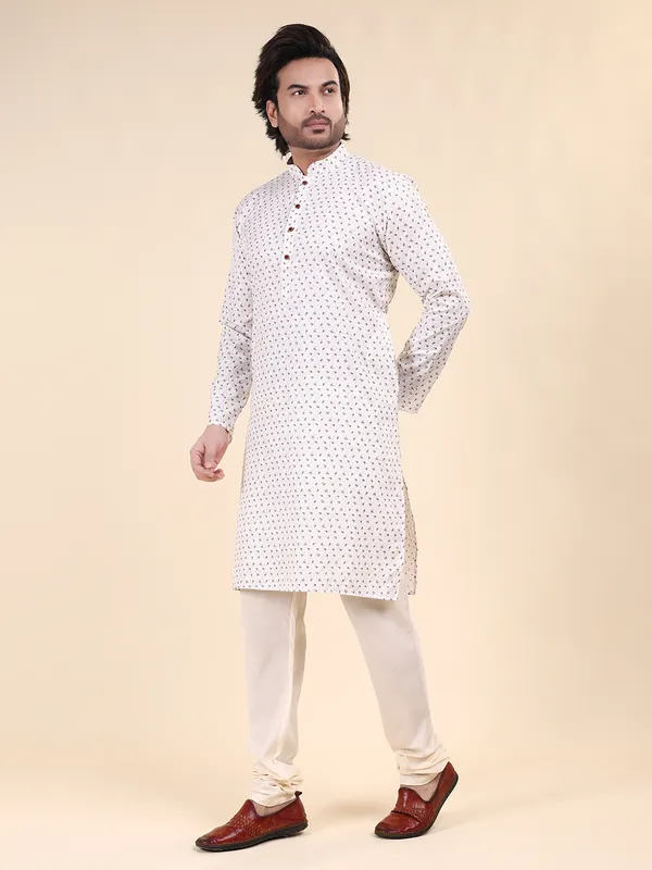 Cream_Colour_Cotton_Printed_Kurta_Pajama_Set