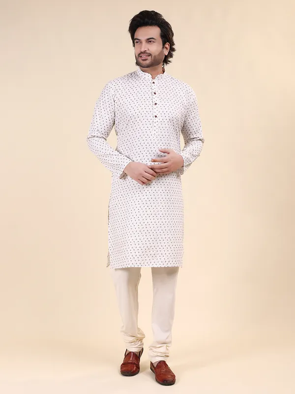 Cream_Colour_Cotton_Printed_Kurta_Pajama_Set