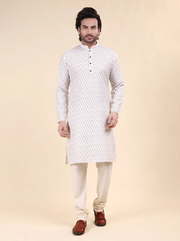 Cream_Colour_Cotton_Printed_Kurta_Pajama_Set
