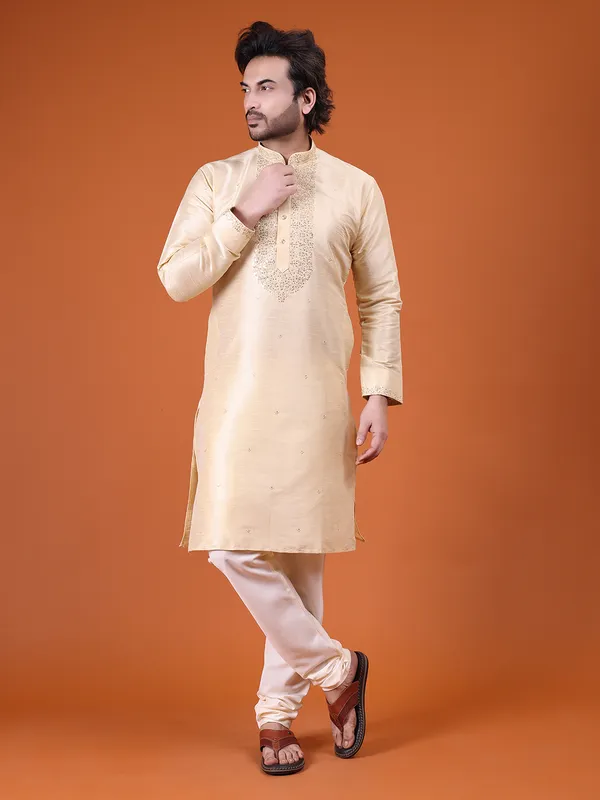 Mens_Art_Silk_Computer_Embroidary_with_Sequince_Work_Kurta