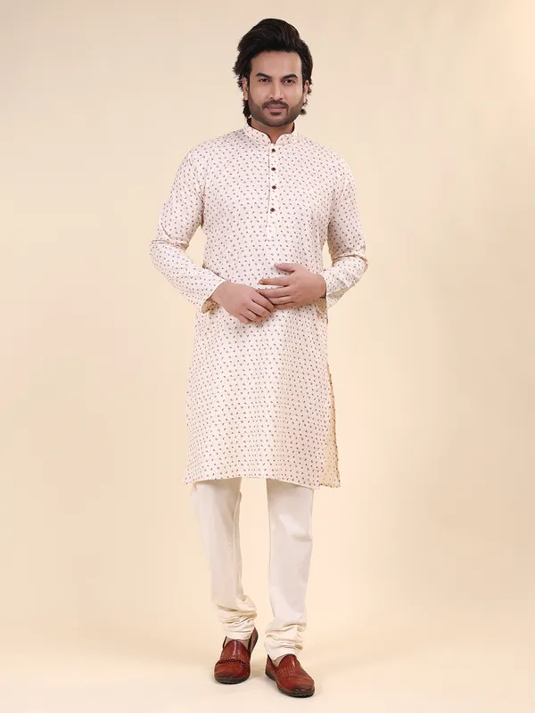 Beige_Colour_Cotton_Printed_Kurta_Pajama_Set