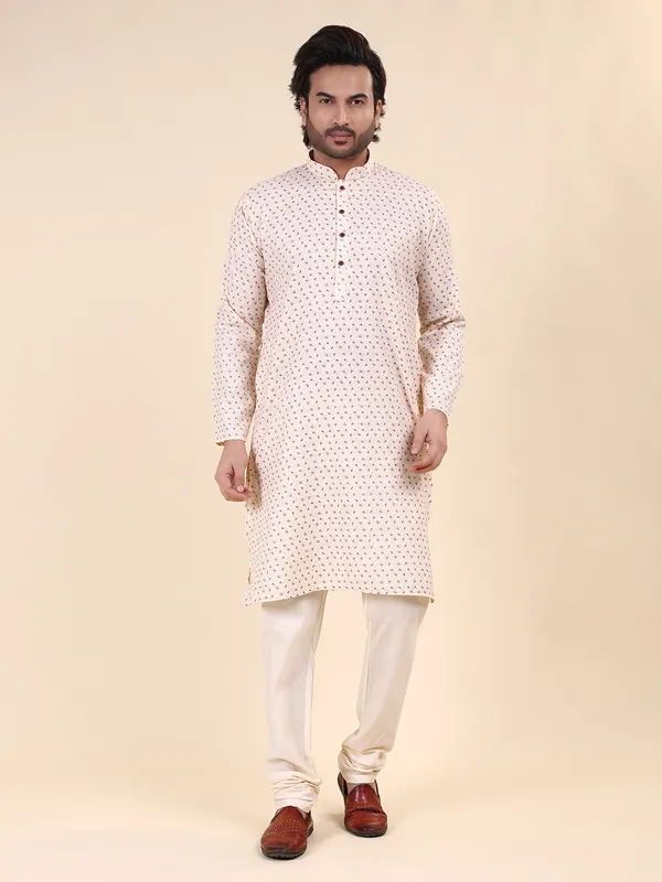 Beige_Colour_Cotton_Printed_Kurta_Pajama_Set