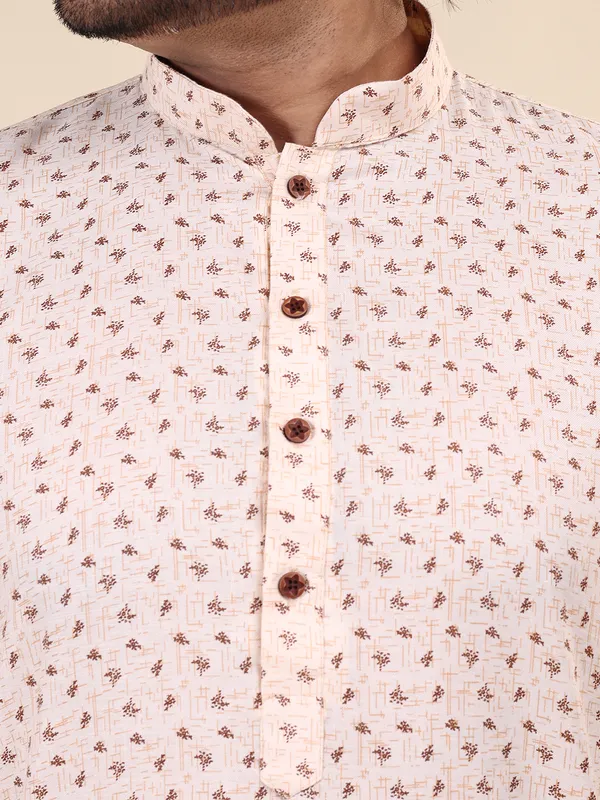 Beige_Colour_Cotton_Printed_Kurta_Pajama_Set