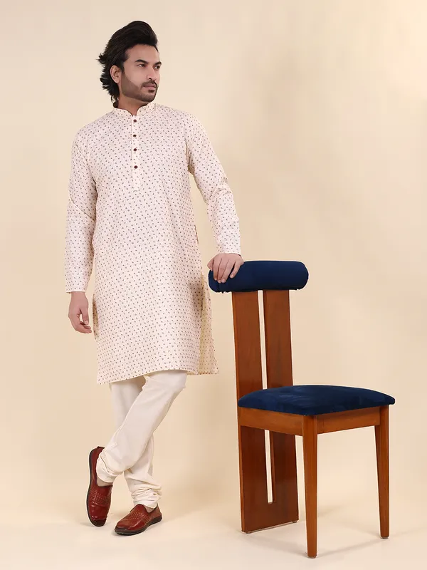 Beige_Colour_Cotton_Printed_Kurta_Pajama_Set