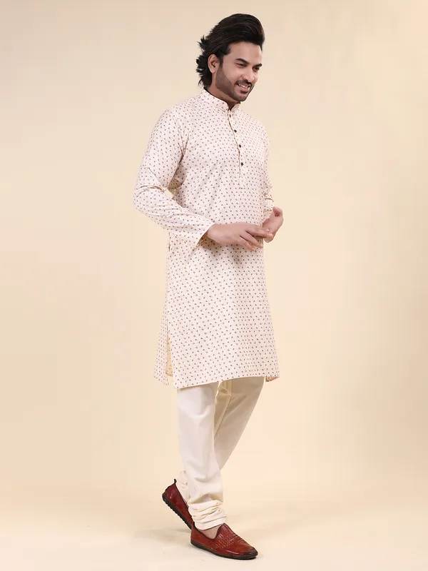 Beige_Colour_Cotton_Printed_Kurta_Pajama_Set
