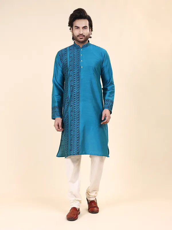 Mens_Silk_Blend_Hand_Block_Print_Kurta