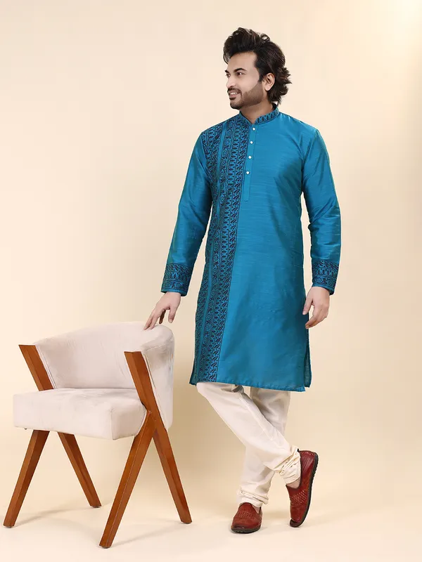 Mens_Silk_Blend_Hand_Block_Print_Kurta