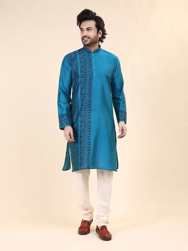 Mens_Silk_Blend_Hand_Block_Print_Kurta