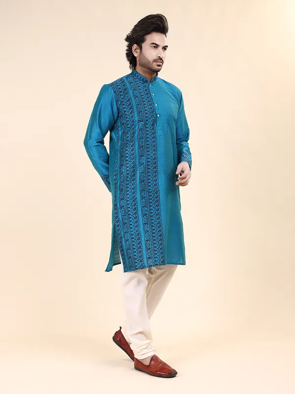 Mens_Silk_Blend_Hand_Block_Print_Kurta