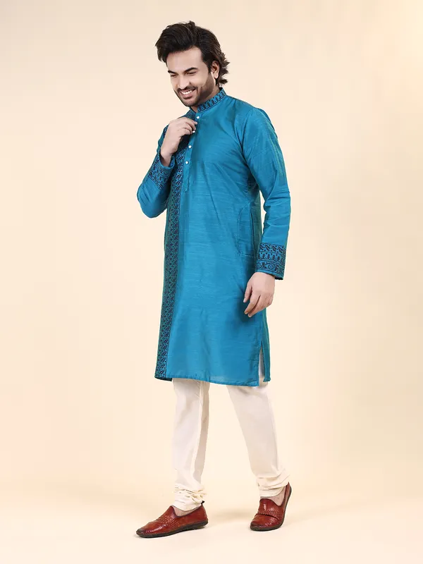 Mens_Silk_Blend_Hand_Block_Print_Kurta