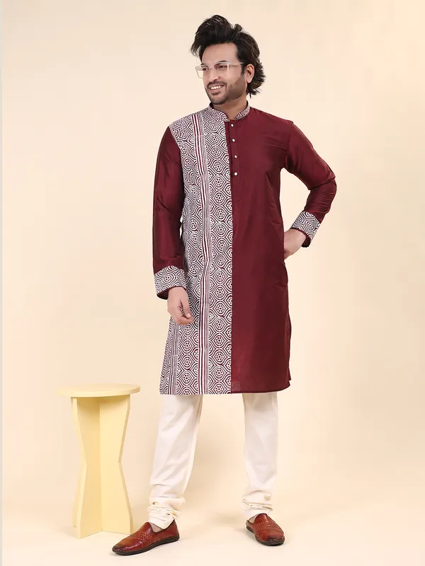 Mens_Silk_Blend_Hand_Block_Print_Kurta