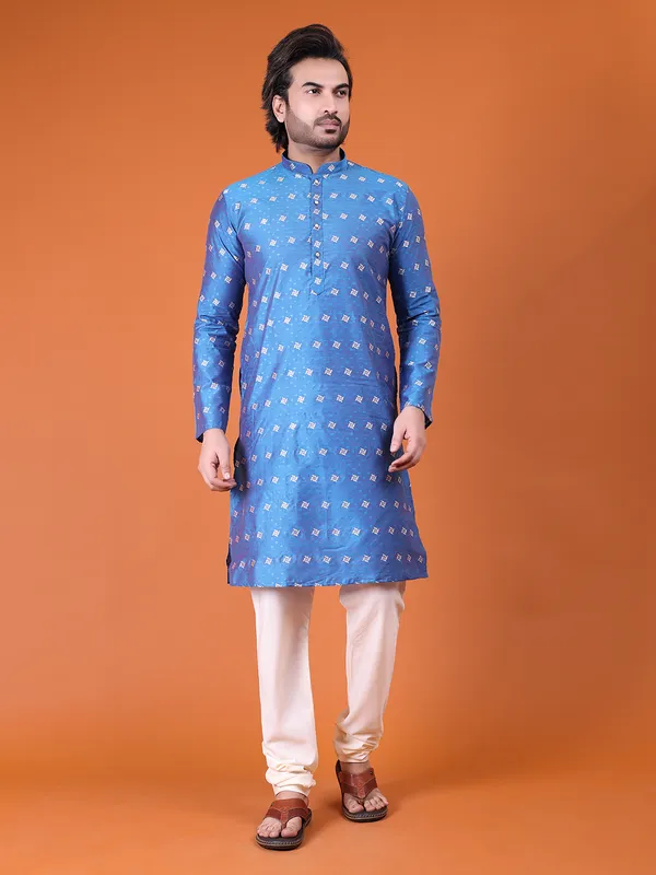 Mens_Cotton_Silk_Woven_Design_with_Fancy_Button_Kurta