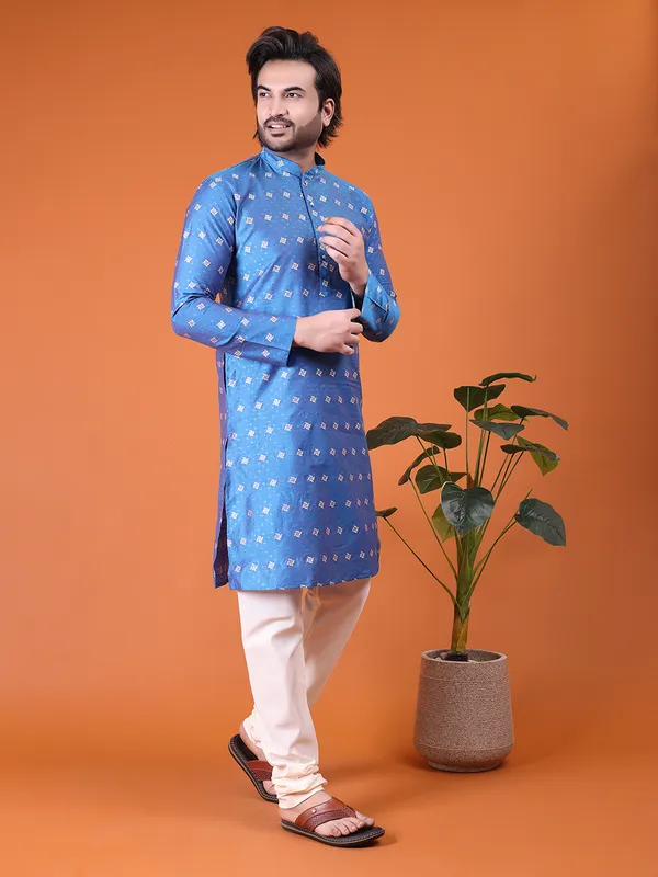 Mens_Cotton_Silk_Woven_Design_with_Fancy_Button_Kurta