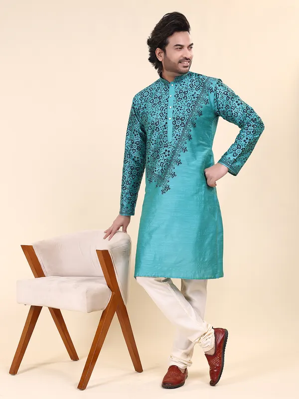 Mens_Silk_Blend_Hand_Block_Print_Kurta