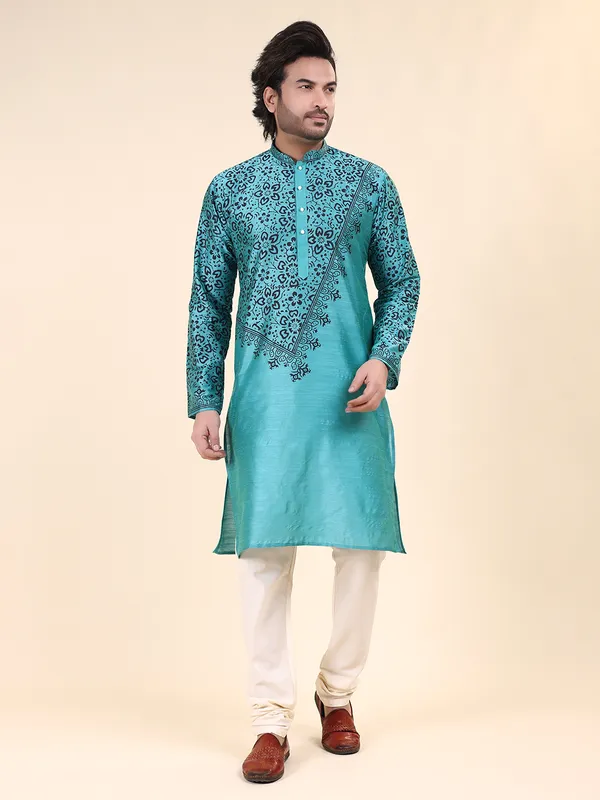 Mens_Silk_Blend_Hand_Block_Print_Kurta