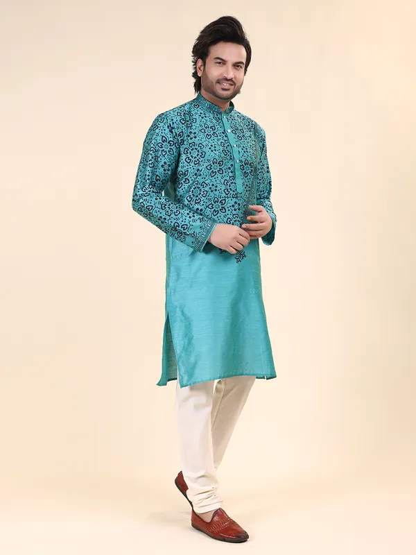 Mens_Silk_Blend_Hand_Block_Print_Kurta